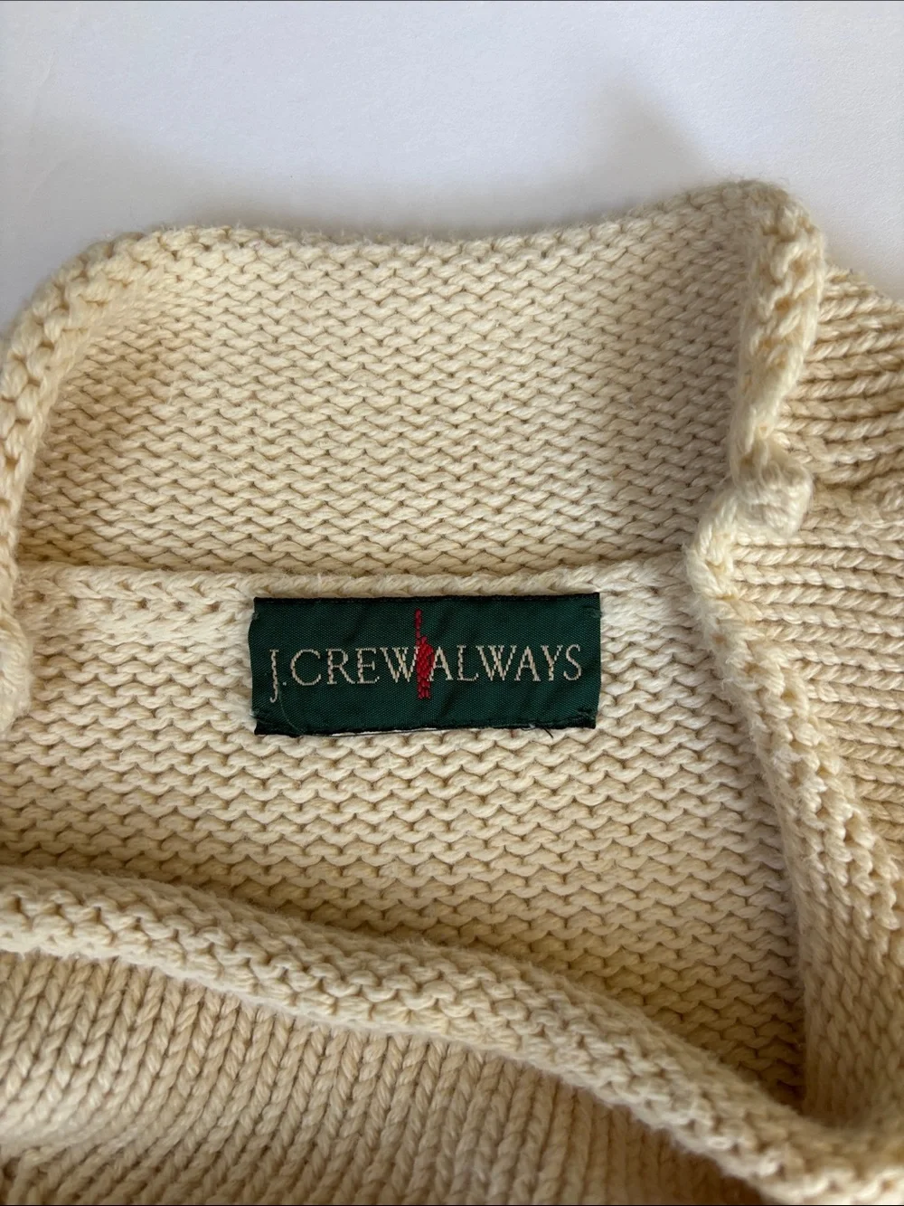Vintage‎ J Crew Roll Neck Knit Sweater Cream Oarsman Fisherman Cotton Men’s XL